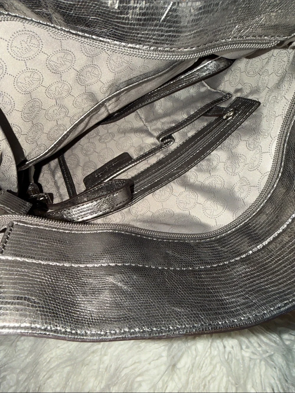 NEW Never Used! Michael Kors Metallic Silver Tote with Chain Handles